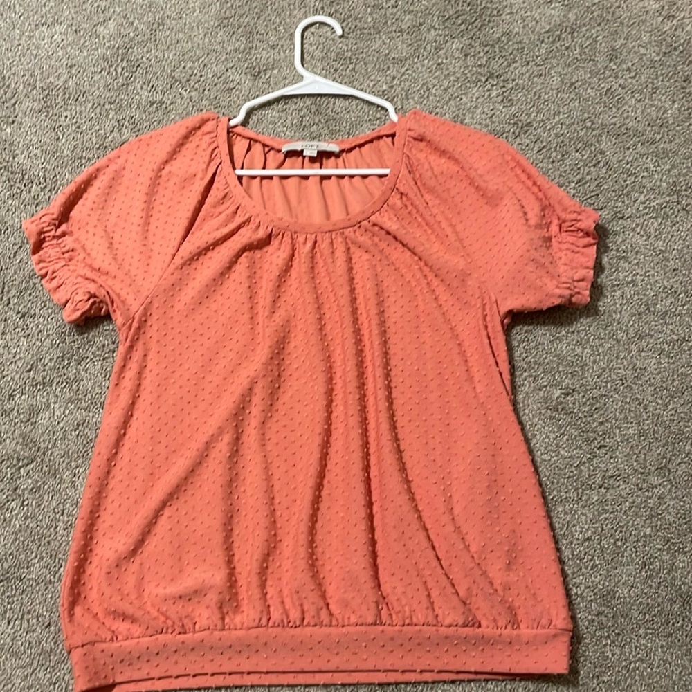 Loft. Swiss dot peach shirt.